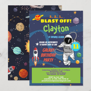 Astronaut födelsedagsfest galaxy killinbjudan inbjudningar