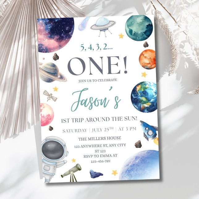 Astronaut Födelsedagsinbjudan, 1:a Resan Runt Sole Inbjudan (Skapare uppladdad)