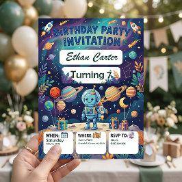 Astronaut Födelsedagsinbjudan - Anpassningsbar Rym Inbjudningar