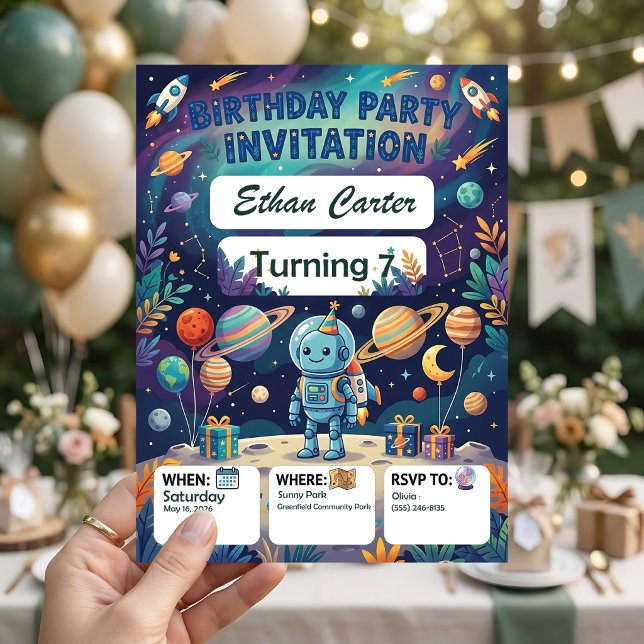 Astronaut Födelsedagsinbjudan - Anpassningsbar Rym Inbjudningar (Skapare uppladdad)