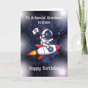 Astronaut-födelsedagskort, redigerbar text/namn kort