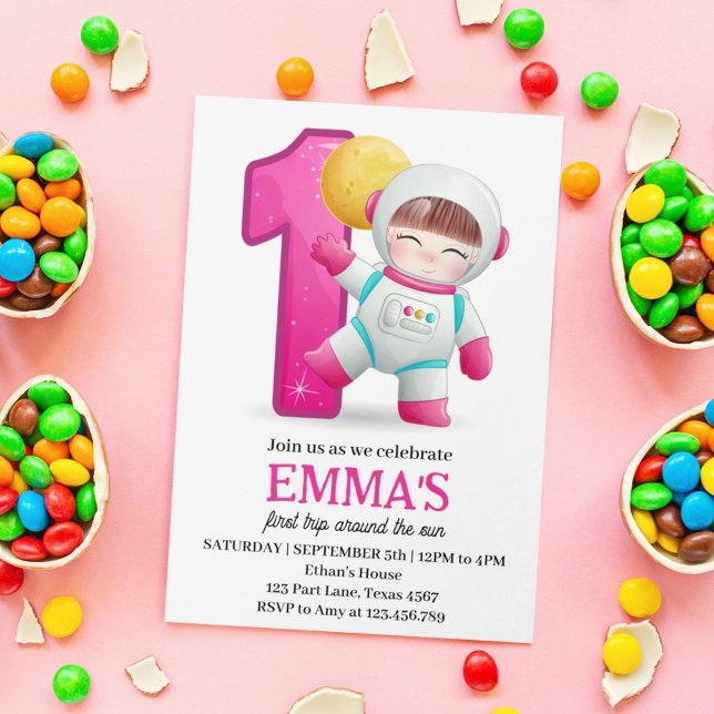 Astronaut första Resa runt Sol 1:a födelsedagen Inbjudningar (Skapare uppladdad)