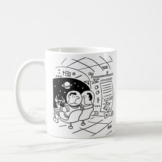 Astronaut förvånad över att se post levererad kaffemugg (Vänster)