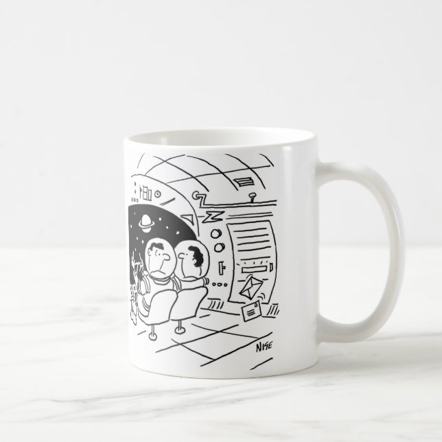 Astronaut förvånad över att se post levererad kaffemugg (Höger)