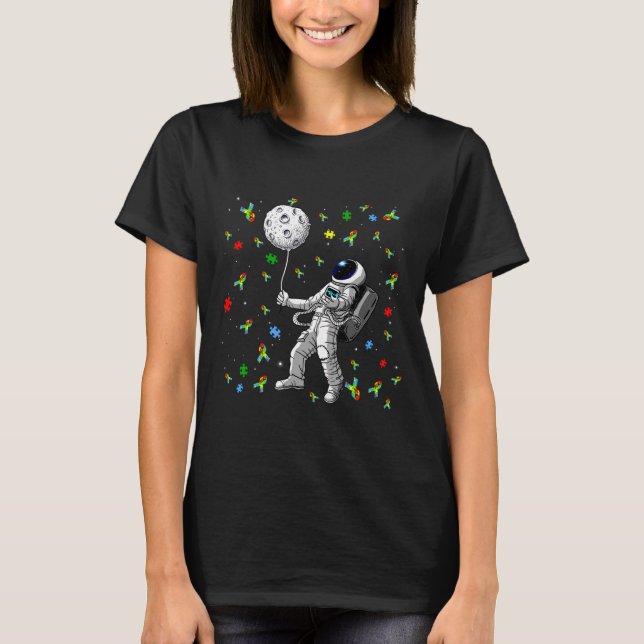 Astronaut: Förvarar Planet Balloon Puzzle Biet Aut T Shirt (Framsida)