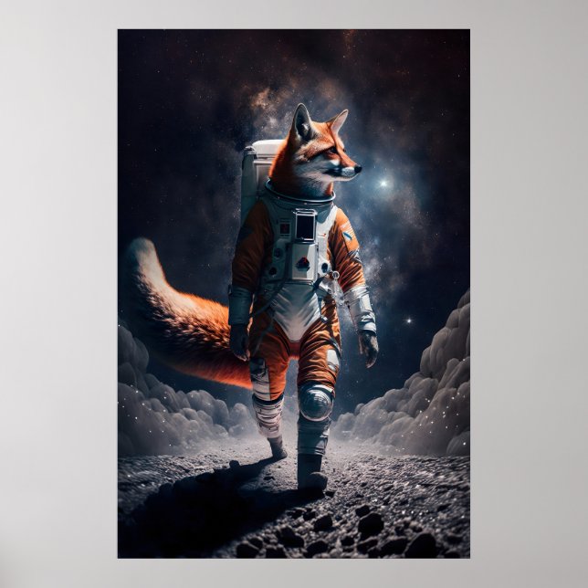 Astronaut Fox Konsttryck Roligt Djur Rymddräkt Poster (Framsidan)
