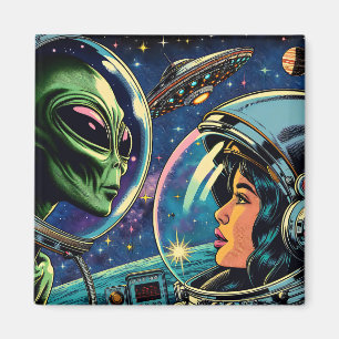 Astronaut från kvinnor möter utomjordisk Alien Magnet