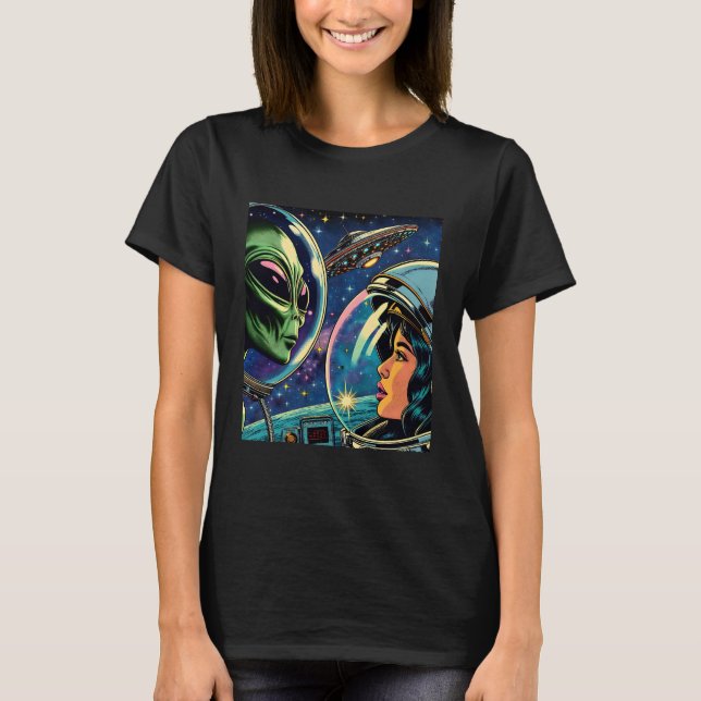 Astronaut från kvinnor möter utomjordisk Alien T Shirt (Framsida)