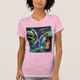 Astronaut från kvinnor möter utomjordisk Alien T Shirt