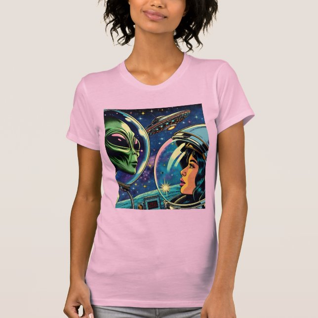 Astronaut från kvinnor möter utomjordisk Alien T Shirt (Framsida)