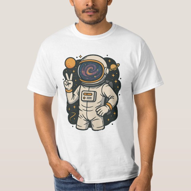 Astronaut Fredstecken Spaceman Galaxy Astro Älskar T Shirt (Framsida)