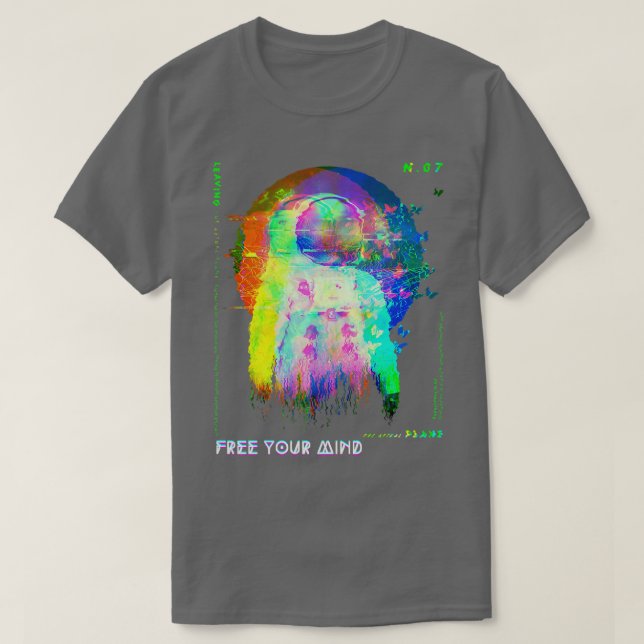 Astronaut FreeYourMind Glitchy Smälter Vaporwave G T Shirt (Design framsida)