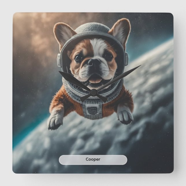 Astronaut French Bulldog Space Nursery  Fyrkantig Klocka (Framsida)