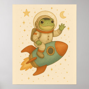 Astronaut Frog Rocket Ride Poster