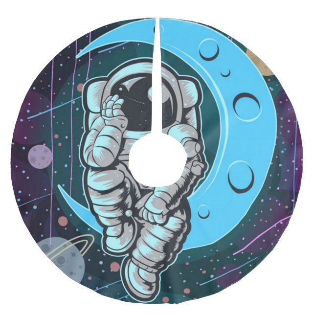 astronaut full färg julgransmatta borstad polyester (Framsidan)