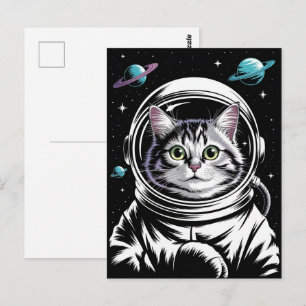Astronaut Galax Planet Rymd Katt Kisse Kitty Vykort