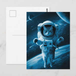 Astronaut Galax Planet Rymd Katt Kisse Kitty Vykort
