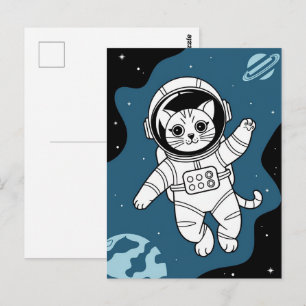 Astronaut Galax Planet Rymd Katt Kisse Kitty Vykort