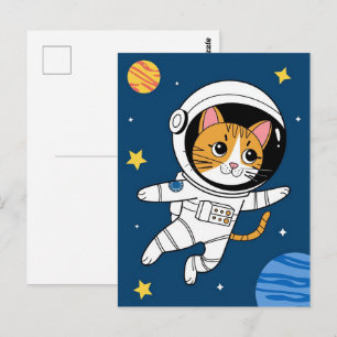 Astronaut Galax Planet Rymd Katt Kisse Kitty Vykort