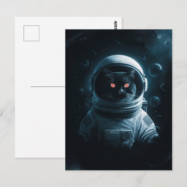Astronaut Galax Planet Rymd Katt Kisse Kitty   Vykort (Fram/baksida)