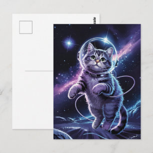 Astronaut Galax Planet Rymd Katt Kisse Kitty Vykort