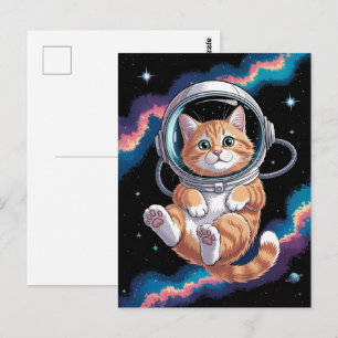 Astronaut Galax Planet Rymd Katt Kisse Kitty Vykort