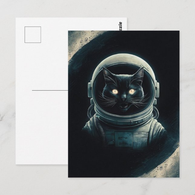 Astronaut Galax Planet Rymd Katt Kittel Kattunge   Vykort (Fram/baksida)