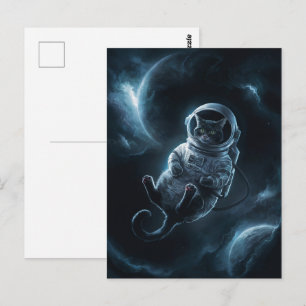 Astronaut Galax Planet Rymd Katt Kittel Kitty Vykort