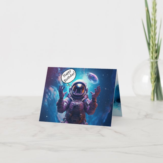 Astronaut Galaxy Birthday Folets Greeting Card Kort (Framsida)