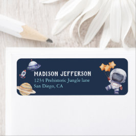 Astronaut Galaxy Blue Baby Shower Party Adress Returadress Etikett