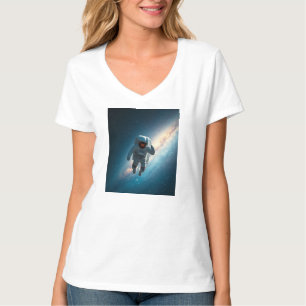Astronaut Galaxy Dam T-Shirt med V-ringning