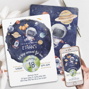 Astronaut Galaxy Personalize 1 Birthday Party Inbjudningar