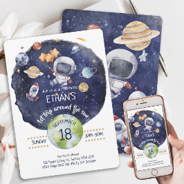 Astronaut Galaxy Personalize 1 Birthday Party Inbjudningar