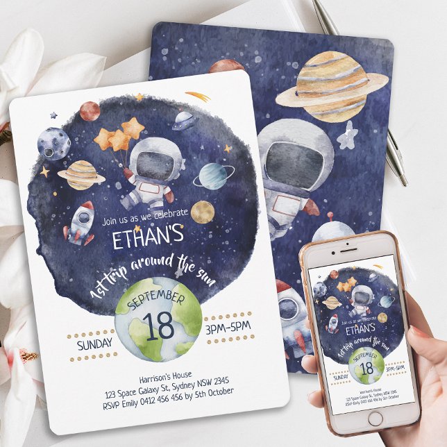 Astronaut Galaxy Personalize 1 Birthday Party Inbjudningar (Astronaut Galaxy Personalize 1st Birthday Party Invitation)