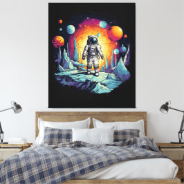 Astronaut Galaxy Rymdutforskare Trä Väggtavla Canvastryck