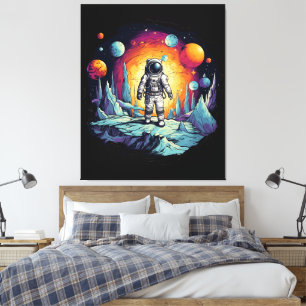 Astronaut Galaxy Rymdutforskare Trä Väggtavla Canvastryck