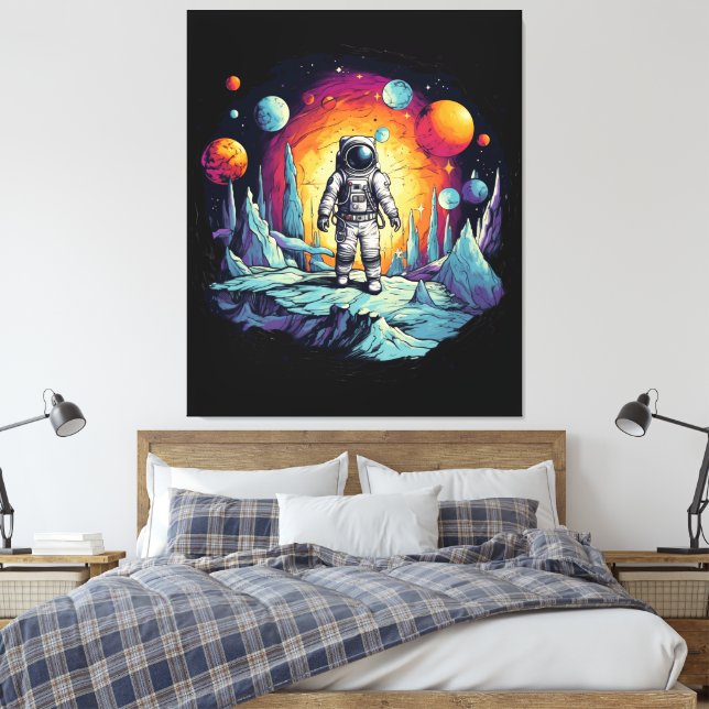 Astronaut Galaxy Space Explorer Wooden Wall Plaque Canvastryck (Insitu (sovrum))