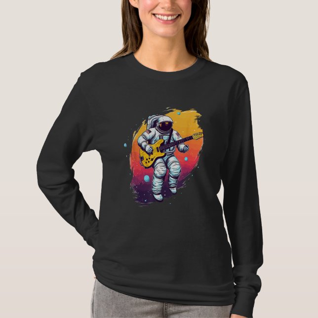 Astronaut Galaxy Space Music Guitar T Shirt (Framsida)