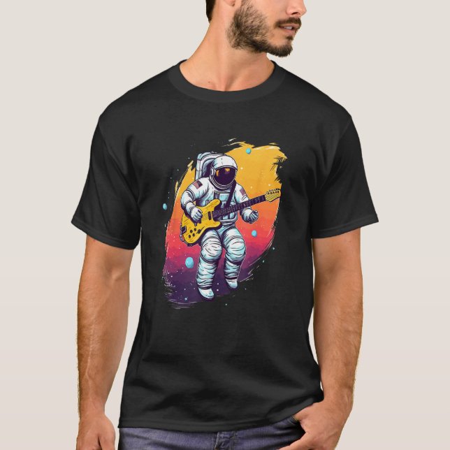 Astronaut Galaxy Space Music Guitar T Shirt (Framsida)