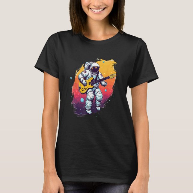 Astronaut Galaxy Space Music Guitar T Shirt (Framsida)