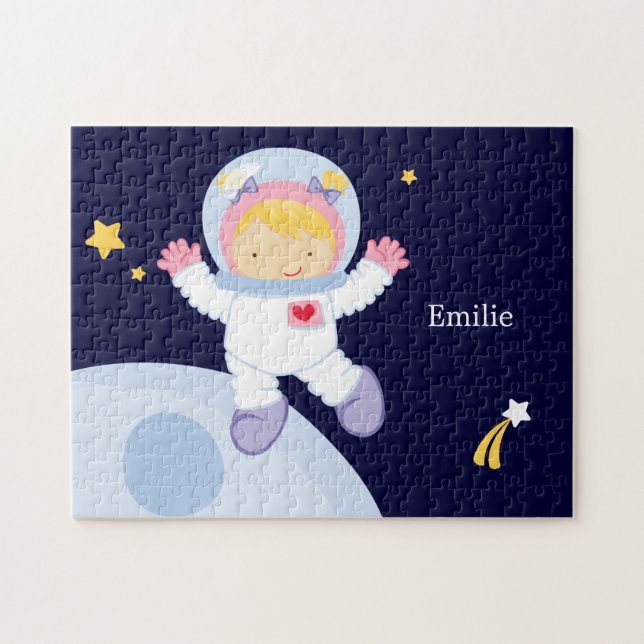 Astronaut Girl Barn Personlig Pussel (Horisontell)