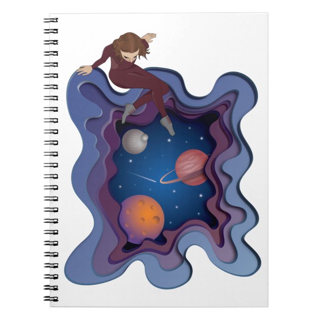 Astronaut Girl Space Gazing Anteckningsbok (Framsidan)