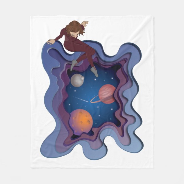 Astronaut Girl Space Gazing Fleecefilt (Framsidan)