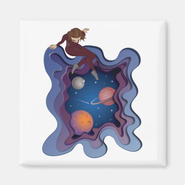 Astronaut Girl Space Gazing Magnet (Framsidan)