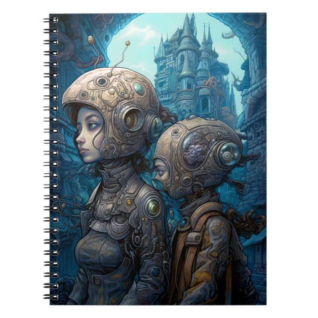 Astronaut Girls Surreal Science fiction Anteckningsbok (Framsidan)