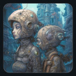 Astronaut Girls Surreal Science fiction Fyrkantigt Klistermärke<br><div class="desc">Fantasy Art products by The Lunarium.</div>