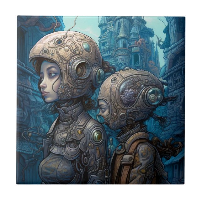 Astronaut Girls Surreal Science fiction Kakelplatta (Framsidan)