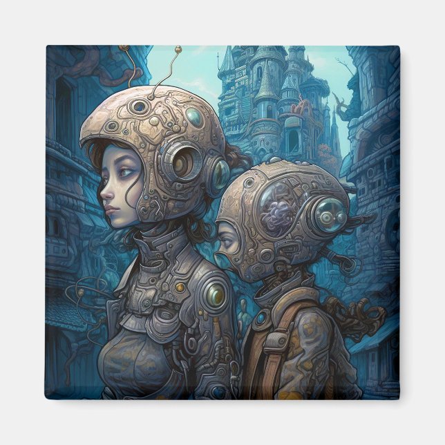 Astronaut Girls Surreal Science fiction Magnet (Framsidan)