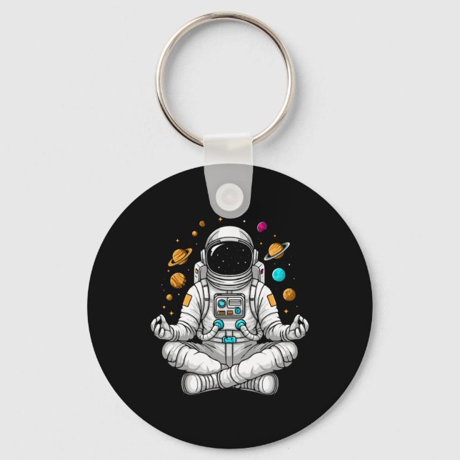Astronaut Gör Yoga Pose På Rymdmeditation Astronau Nyckelring (Framsida)