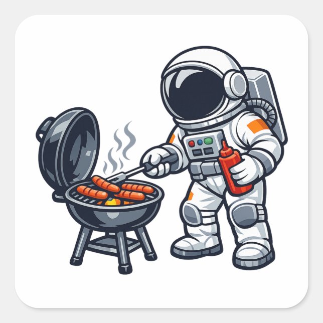 Astronaut Grillning Fyrkantigt Klistermärke (Framsida)